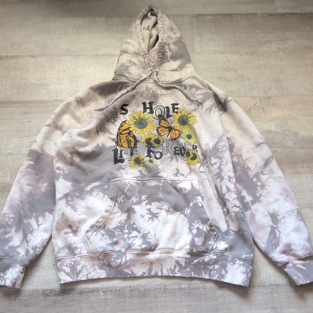 As$holes Live Forever Mens tie-dye hoodie sz Large L Floral